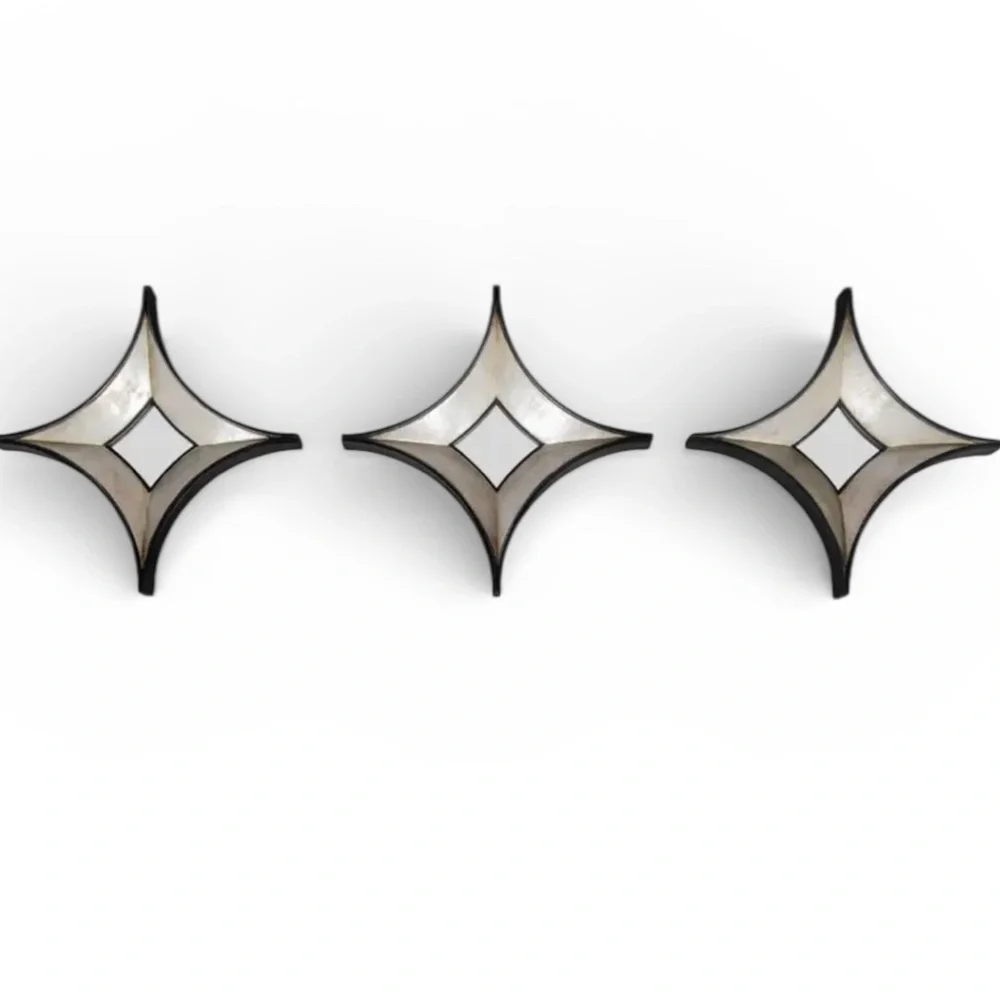 Mercana Ovallas Champagne Wood Frame Star-Shaped Mirrors-Set of 3
